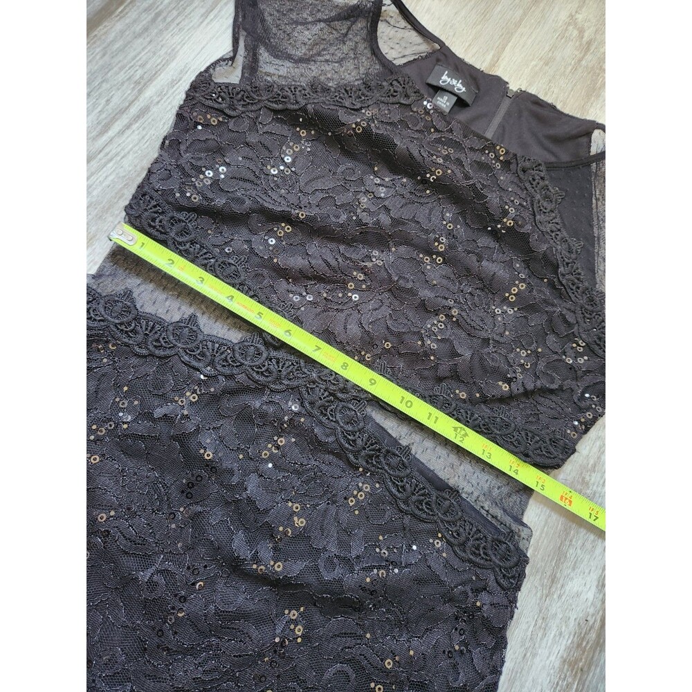 By & By Black Sequin Lace Mini Dress Sheer Mesh Cutout Bodycon Sz 13 EUC - Picture 8 of 12
